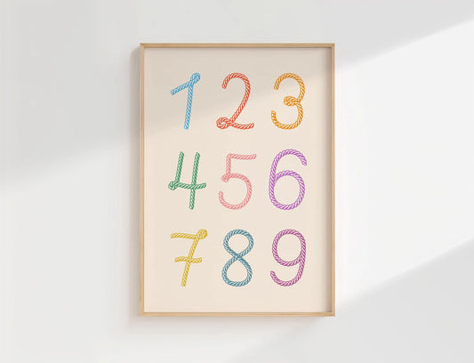 Kids Number Print, Colorful Counting Poster, Cute Cowboy Numbers